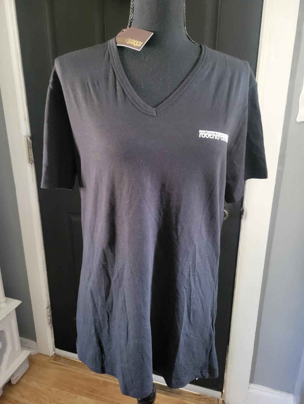 Roberto Cavalli Black Logo Tee with Yellow Accent